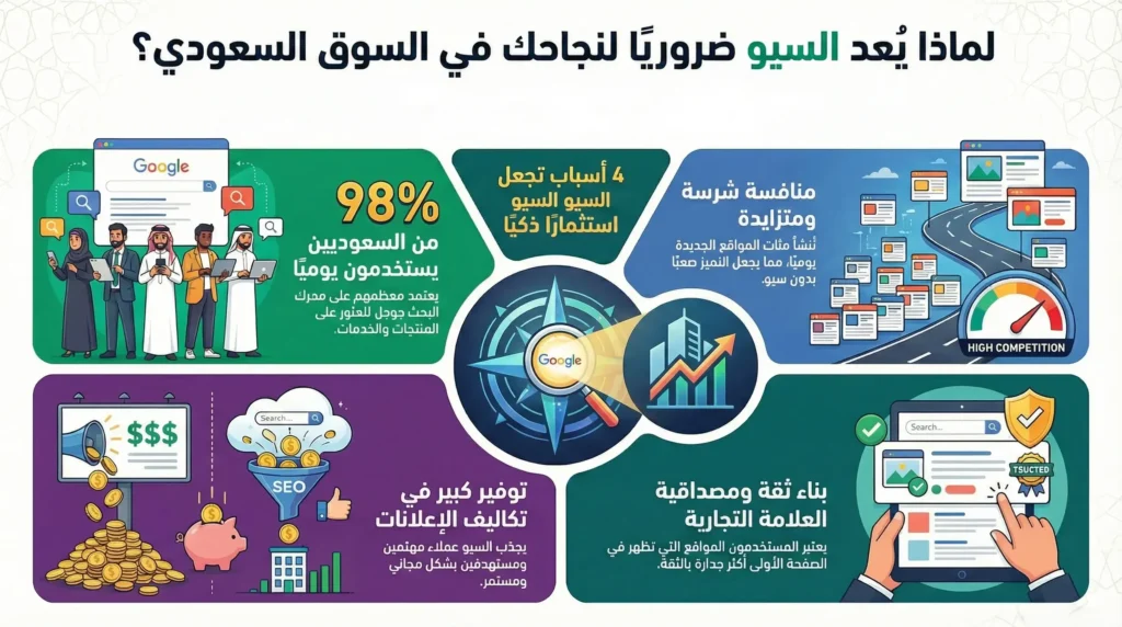 خطوات تحسين محركات البحث في السوق السعودي : الدليل الشامل 2 لماذا السيو ضروري للسوق السعودي