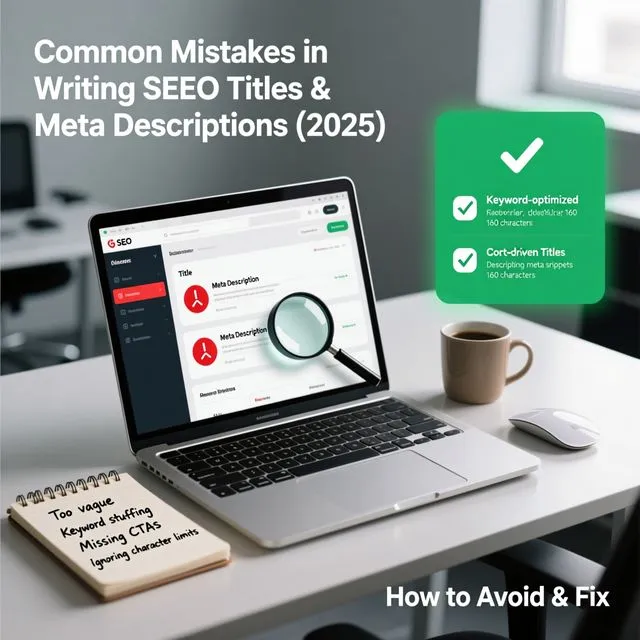 دليل شامل لكتابة عناوين ووصفات ميتا بالعربية تجذب النقر وتدعم الـ SEO 6 Common Mistakes in Writing SEO Titles and Meta Descriptions in 2025: How to Avoid and Fix