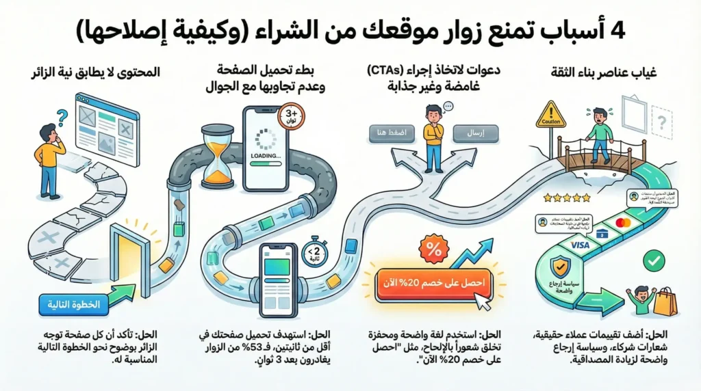 معدل التحويل في السيو: ليس عدد الزوار ما يهم… بل من يشتري! 2 ما الذي يمنع زوارك من التحويل