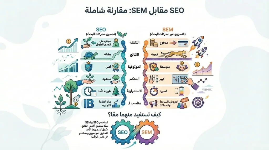 مقارنة كاملة بين SEO و SEM